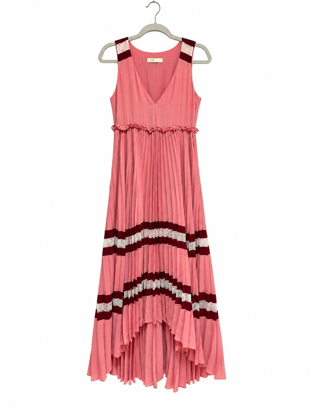Maje Ritello Pink Pleated Lace High Low Dress Size 1